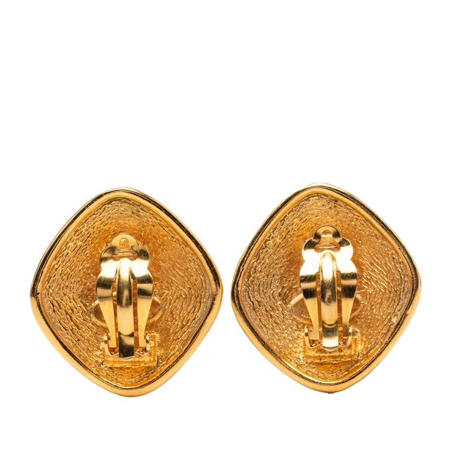 Gold Chanel CC Gold Plated Diamond Clip On Earrings in Gold from Designer Revival, photo 2 of 2