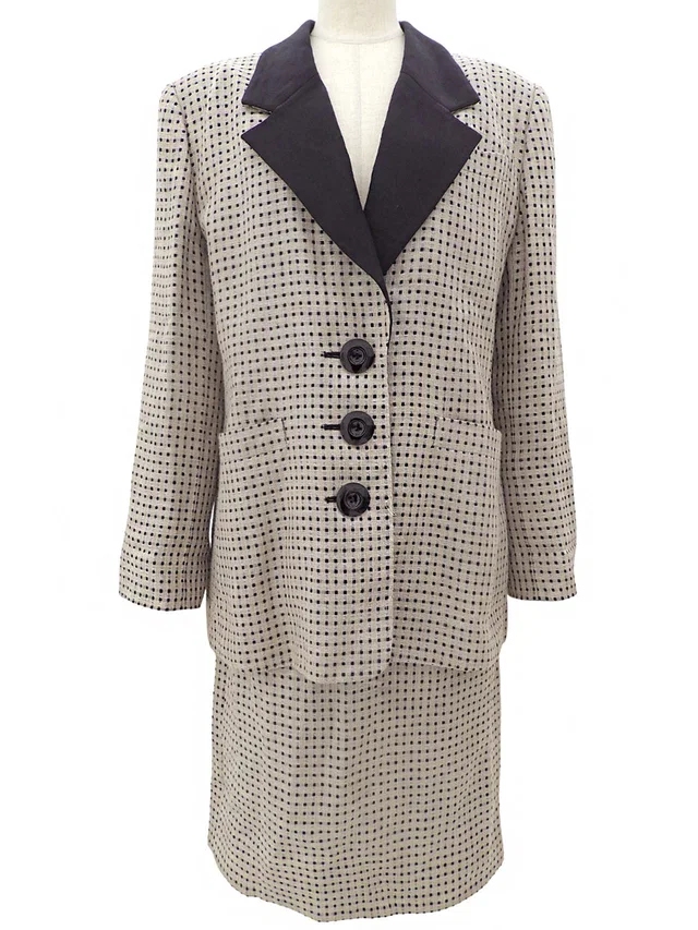 Dior Linen Check Pattern Setup Beige/Black in Black from VINTAGE QOO TOKYO