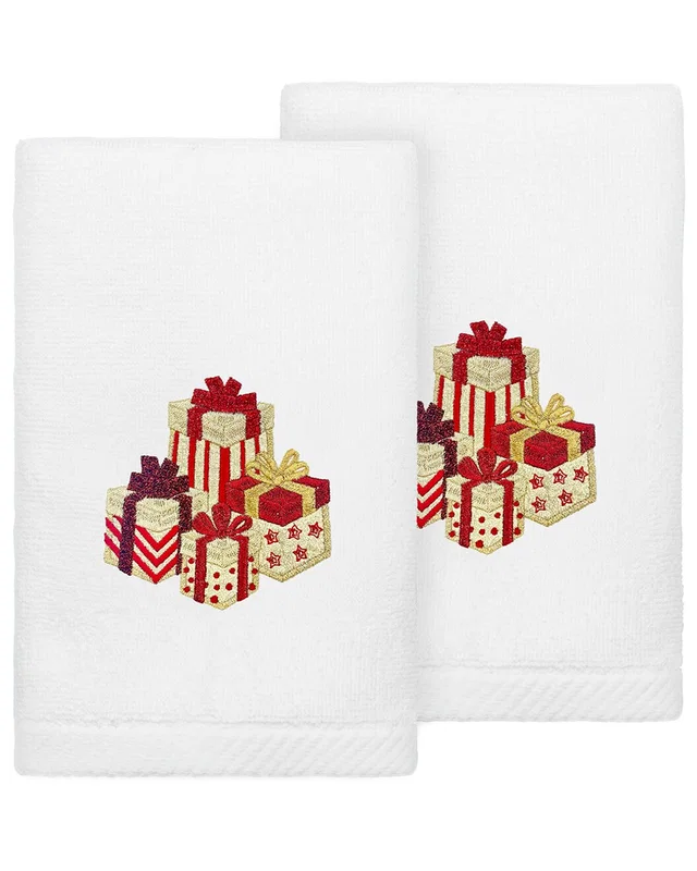 Linum Home Textiles Set of 2 Christmas Packages Embroidered Luxury 100% Turkish Cotton Hand Towels, image 1 of 1 from Rue La La