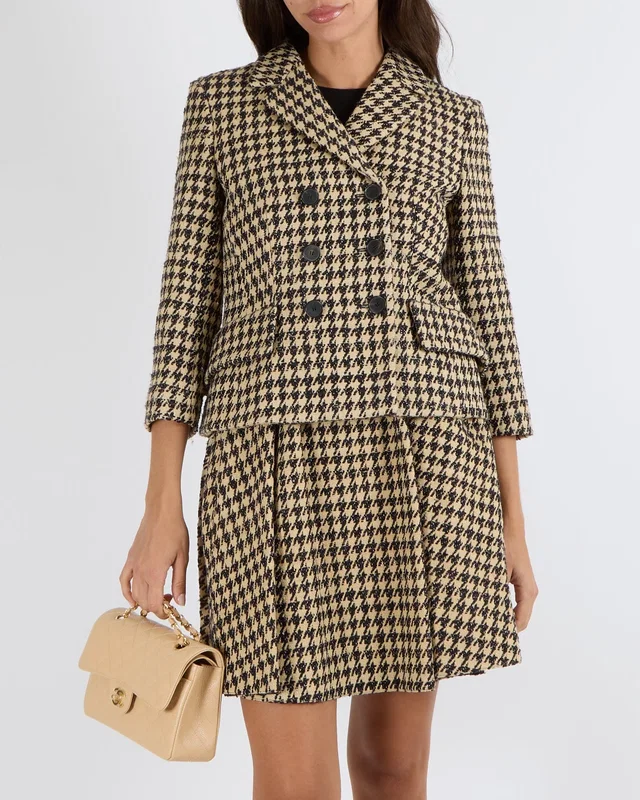 Dior Spring 2020 Runway Beige and Black Silk Houndstooth Double-Breasted Blazer Jacket Size FR 36… in Black Silk from Sellier