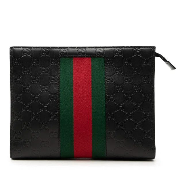 Black Gucci Guccissima Web Clutch in Black Leather from Designer Revival