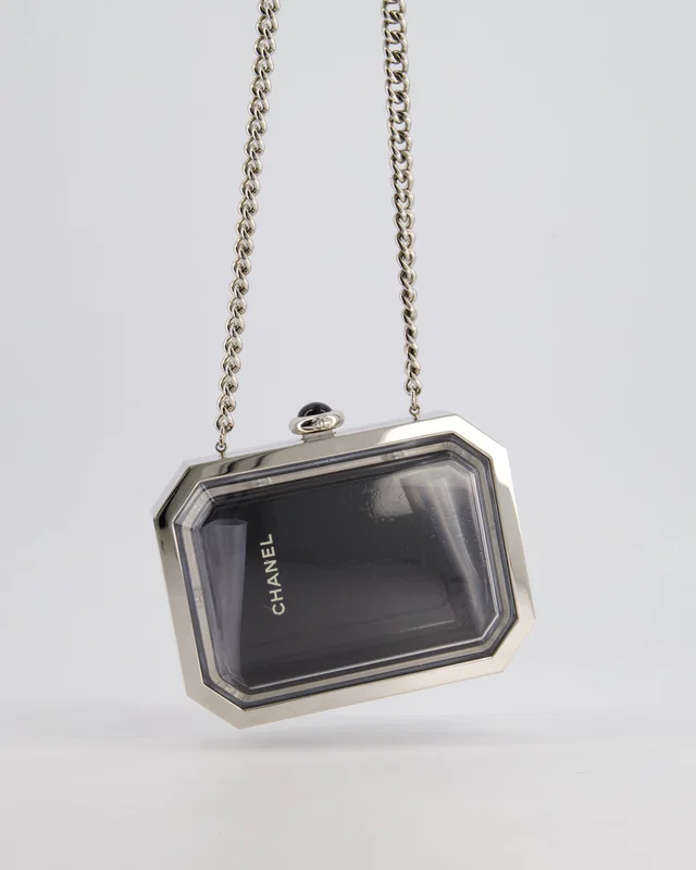 Limited Edition* Chanel Silver, Black Minaudiere Plexiglass Clutch Bag in Black Resin from Sellier