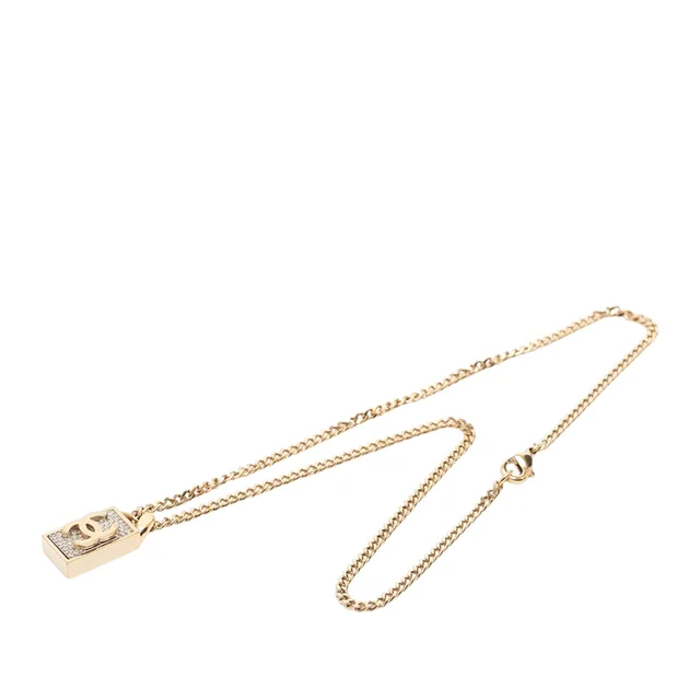 Gold Chanel CC Gold Plated Strass Necklace Pendant in Gold from Designer Revival