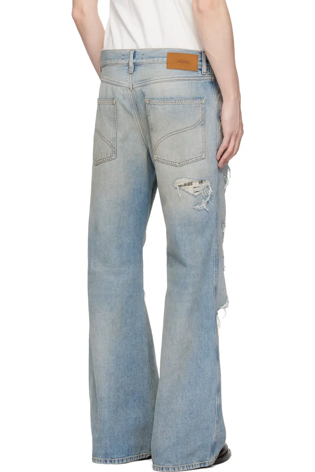 AMIRI Blue Checkered Repair Bootcut Jeans, photo 3 of 4 from SSENSE