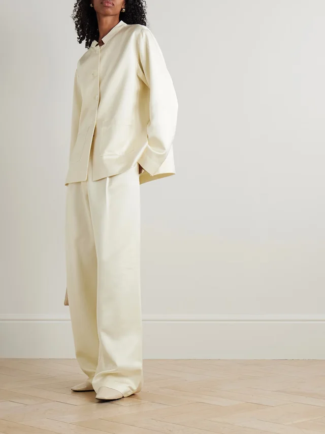RÓHE Pleated satin wide-leg pants in Beige, photo 2 of 2 from NET-A-PORTER (Canada)