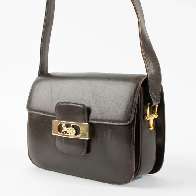 Celine Vintage Dark Brown Shiny Calfskin Carriage Shoulder Bag in Brown Calfskin from Labellov, photo 2 of 7