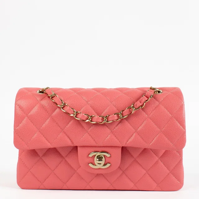 Chanel Pink Caviar Small Classic Handbag in Pink Caviar leather from Labellov