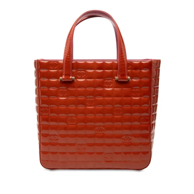 Orange Chanel CC Chocolate Bar Patent Tote in Brown Patent leather from Designer Revival
