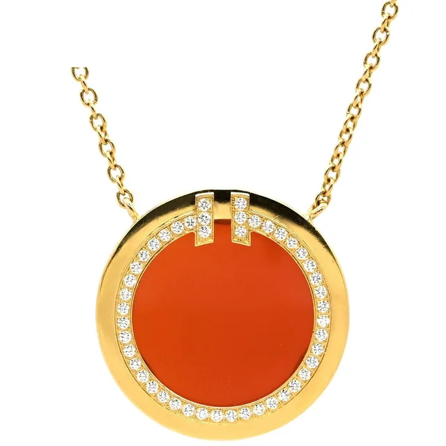 Tiffany & Co. T Two Necklace T Toe Circle Diamond Carnelian Red Yellow Gold T& 18K in Red from The Reluxe