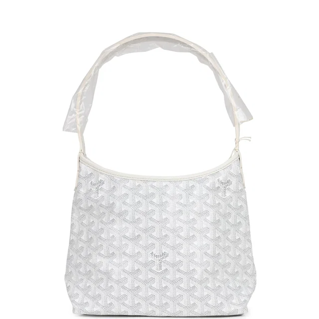 Goyard Goyardine White Boheme Mini Hobo Bag Palladium Hardware in White Calfskin from Madison Avenue Couture