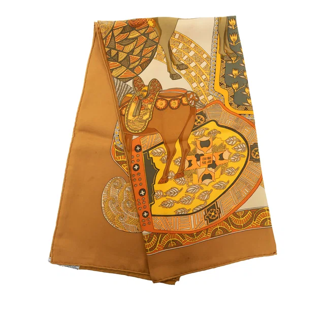 Brown Hermès Art des Steppes Silk Scarf Scarves in Brown Silk from Designer Revival