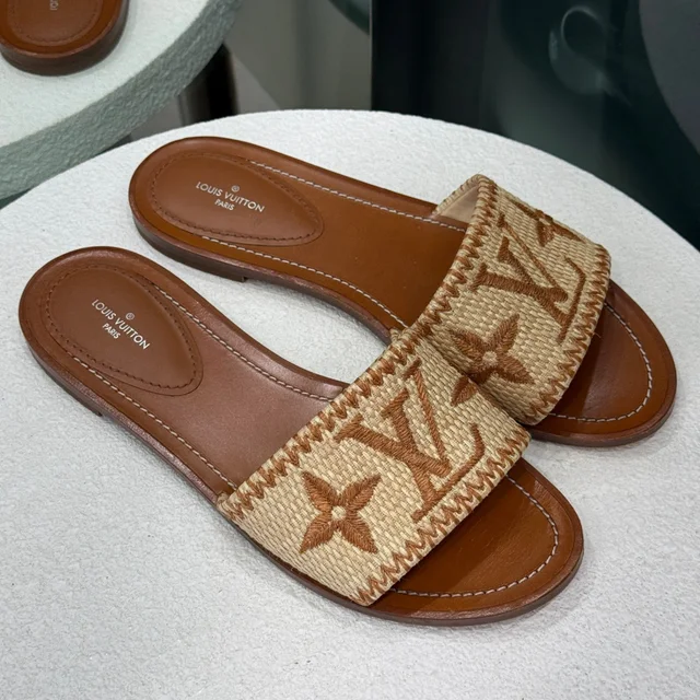 Louis Vuitton Brown/Beige Raffia Lock It Slides Sz 38 from Revivre Luxury Consignment