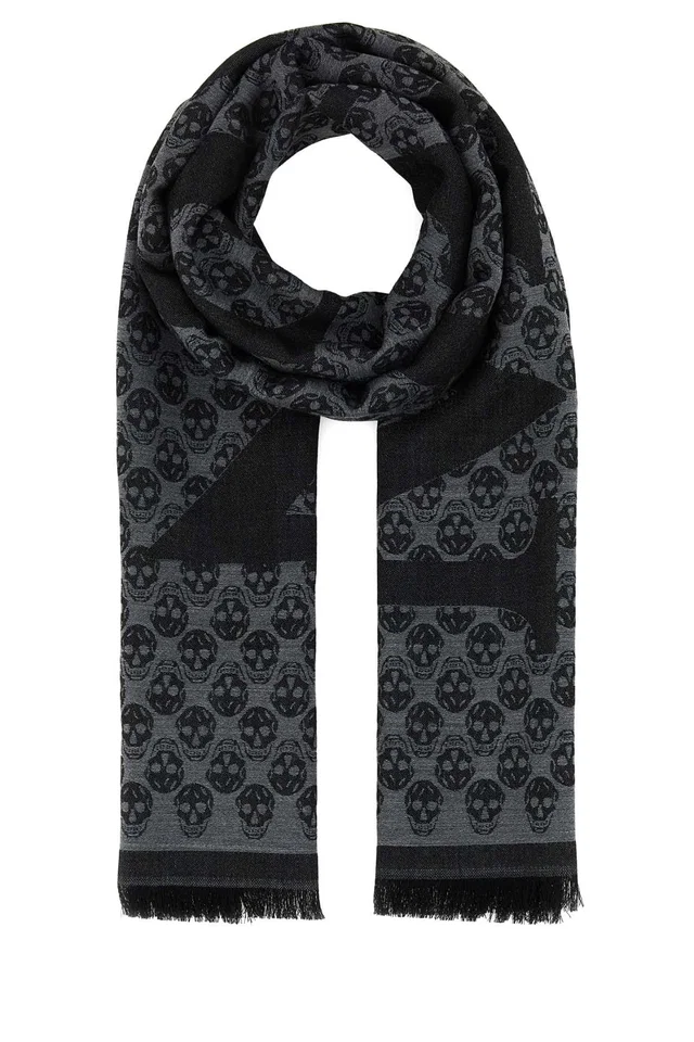 Alexander McQueen Multi Scarf — Gray Sc Logo Scarfs in Grey Wool from HEWI