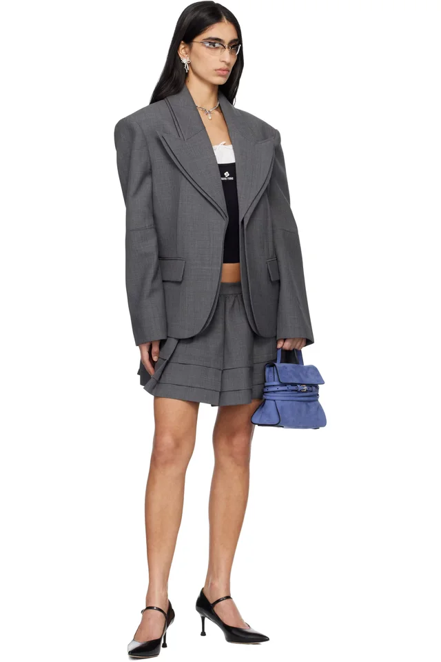SHUSHU/TONG Gray Tuck Detail Pleated Miniskirt, photo 4 of 4 from SSENSE
