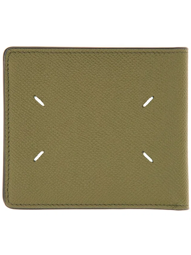 Maison Margiela Bi-Fold Four Stitches Wallet — Green Leather & Purses in Green Leather from HEWI