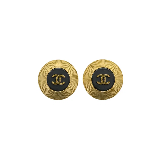 Chanel Vintage Earrings Round Cocomark Gold Accessory 95C in Gold from Luxury Promise