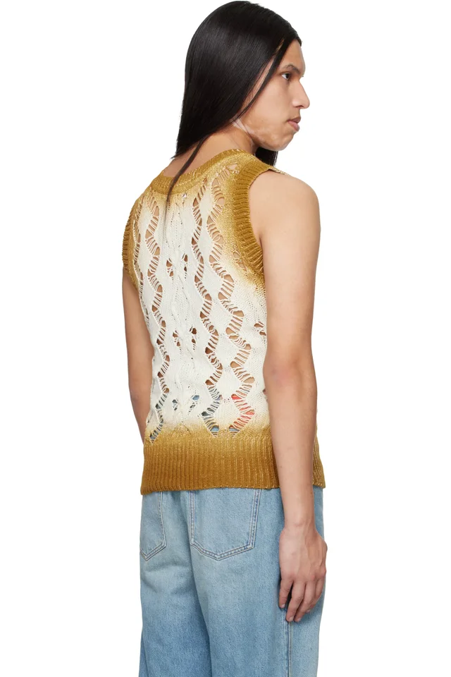 EGONlab Tan & Off-White Textured Knit Tank Top, photo 3 of 4 from SSENSE