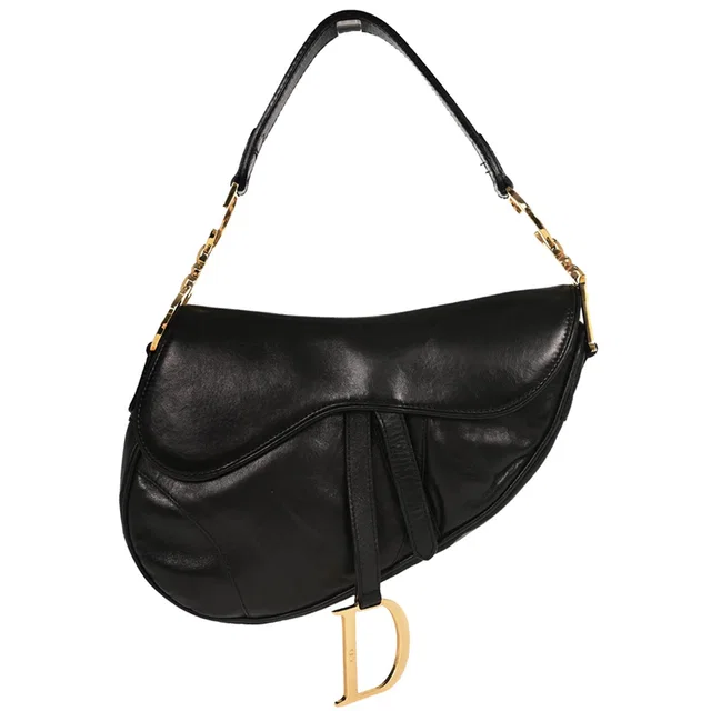 Dior Black Leather Saddle Handbag in Black Leather from AMORE Vintage Tokyo