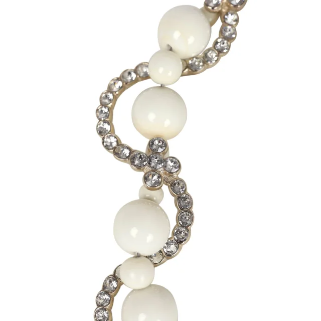 Chanel CC Faux Crystal Beaded Choker Necklace Beige and White Light Gold Tone Hardware in White from Madison Avenue Couture, photo 4 of 6