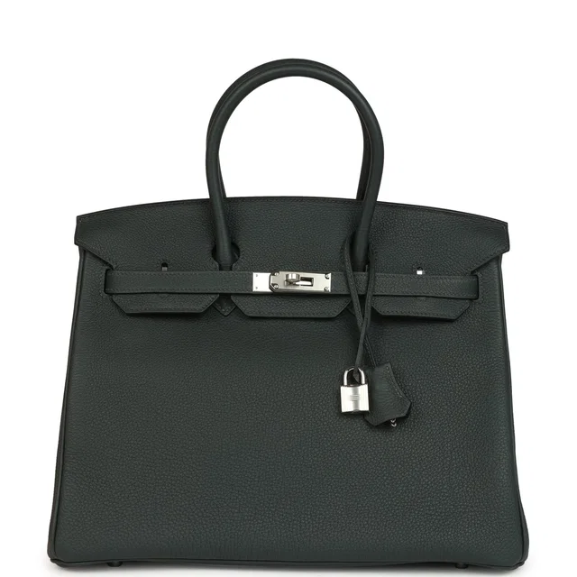 Hermès Birkin 35 Vert Fonce Togo Palladium Hardware in Green Togo leather from Madison Avenue Couture