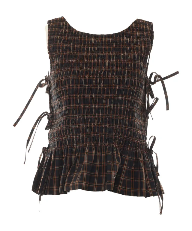 Ganni Smocked Check Lace-Up Top from SENSER, photo 1 of 1