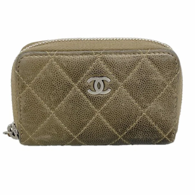 Chanel Coin Purse Quilted Caviar Leather Brown Silver in Brown Caviar leather from The Reluxe
