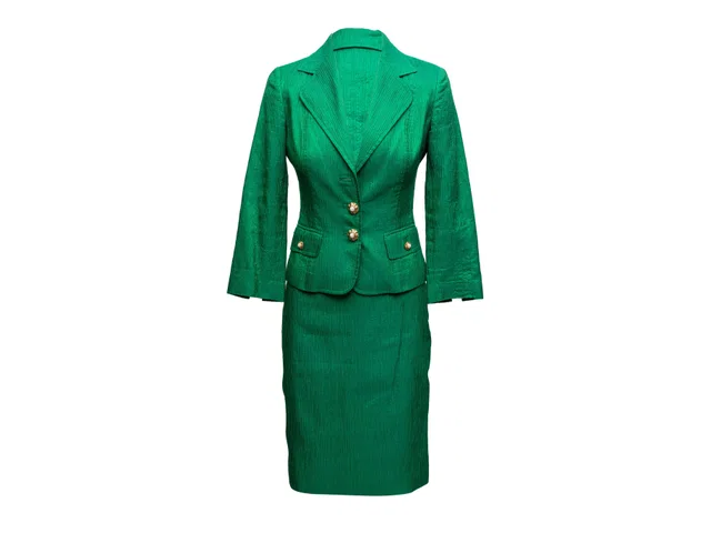 Emerald Green Dolce & Gabbana Silk & Wool-Blend Skirt Suit Size IT 40 in Green Silk from Designer Revival