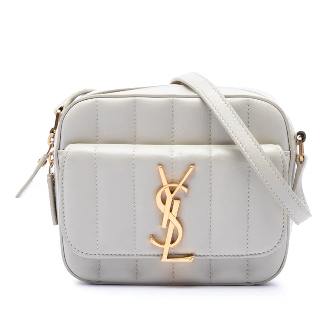 White Saint Laurent Toy Quilted Lambskin Vicky Camera Bag in White Lambskin from Designer Revival