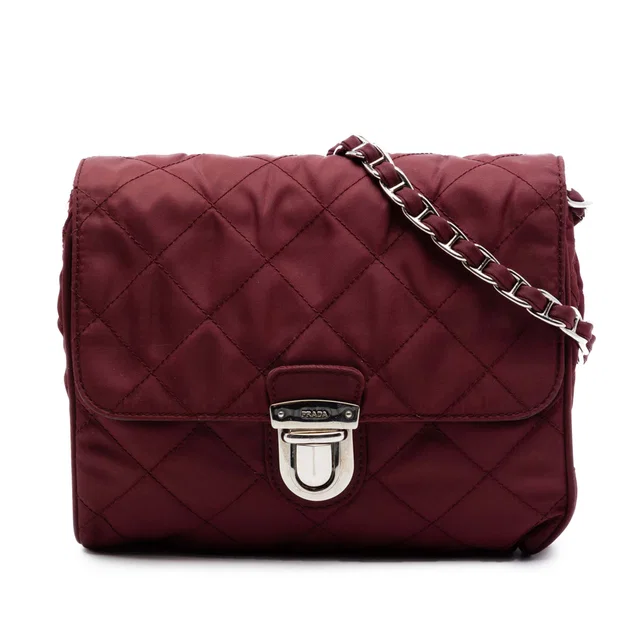 Red Prada Impuntu Tessuto Chain Crossbody in Red Woven leather from Designer Revival