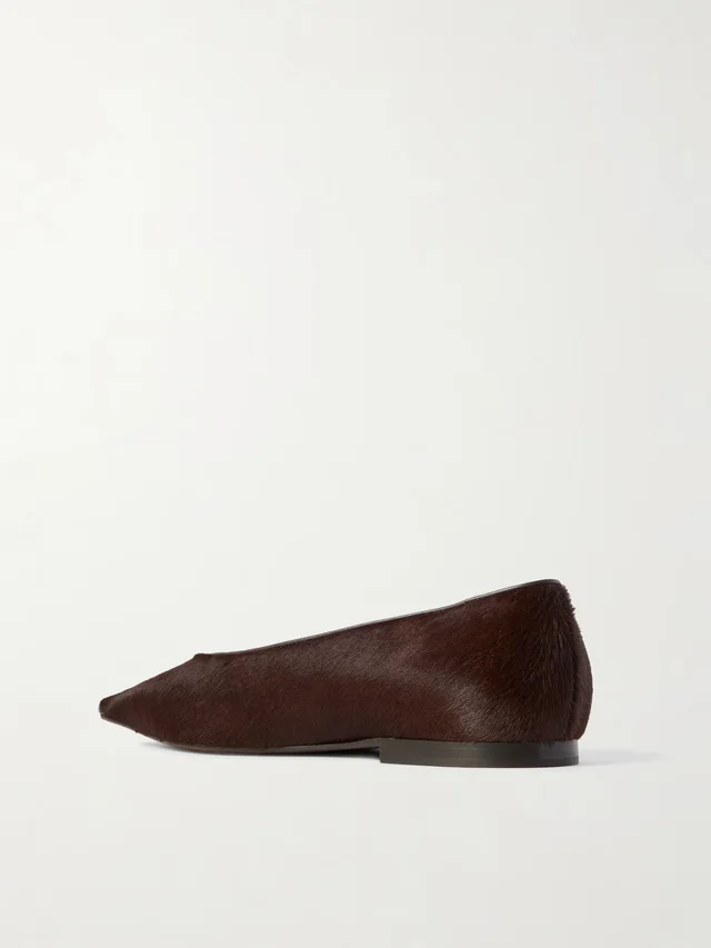 BRUNELLO CUCINELLI Leather-trimmed calf hair point-toe flats in Brown, photo 2 of 2 from NET-A-PORTER (Canada)