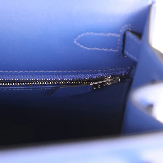 Hermès Kelly Sellier 28 Bleu Electric Tadelakt Palladium Hardware in Blue Goatskin from Madison Avenue Couture, photo 9 of 9