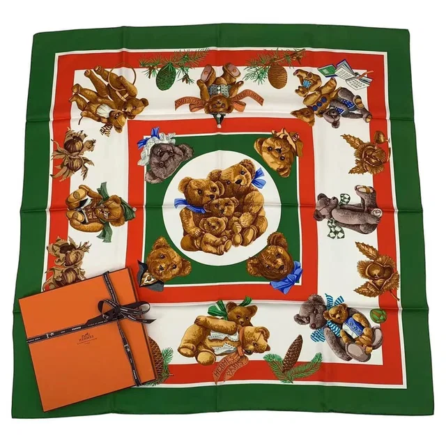 Hermès Scarf Carre 90 100% Silk Confidents Des Coeurs Teddy Bear Friends in Silk from The Reluxe