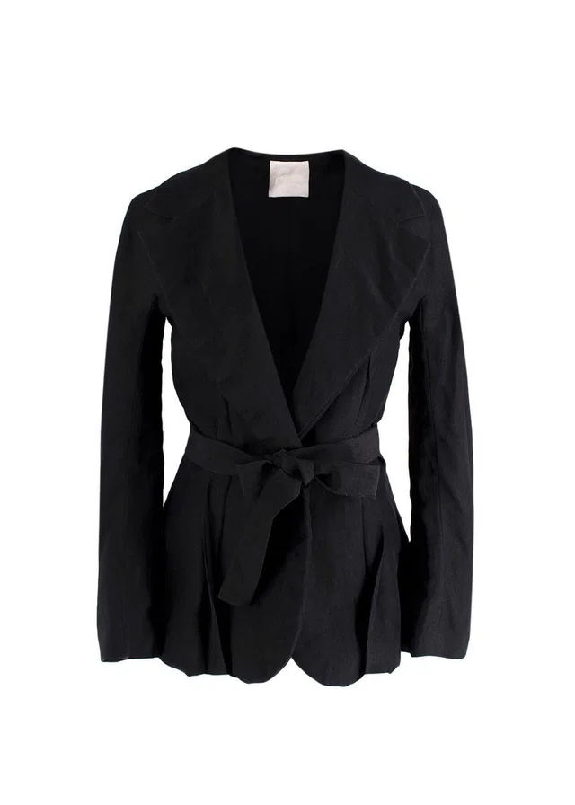 Lanvin Black Linen Blend Belted Jacket in Black from HEWI