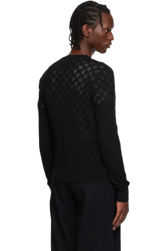 Dries Van Noten Black Open-Knit Cardigan, photo 3 of 4 from SSENSE