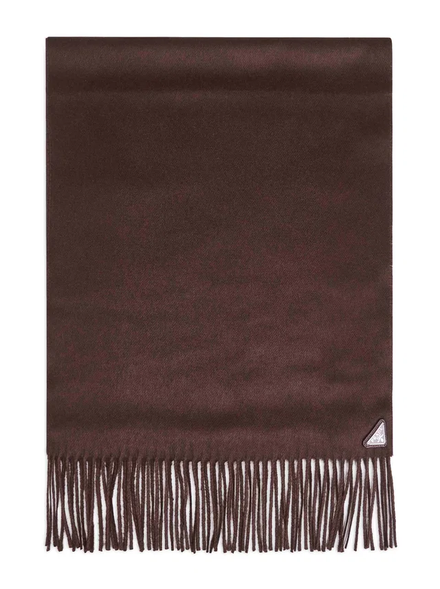 Prada Silk And Cashmere Blend Scarf — Brown Scarfs in Brown Silk from HEWI