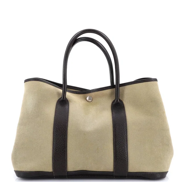 Hermès Garden Party Tote Toile and Leather 36 in green Leather from Rebag