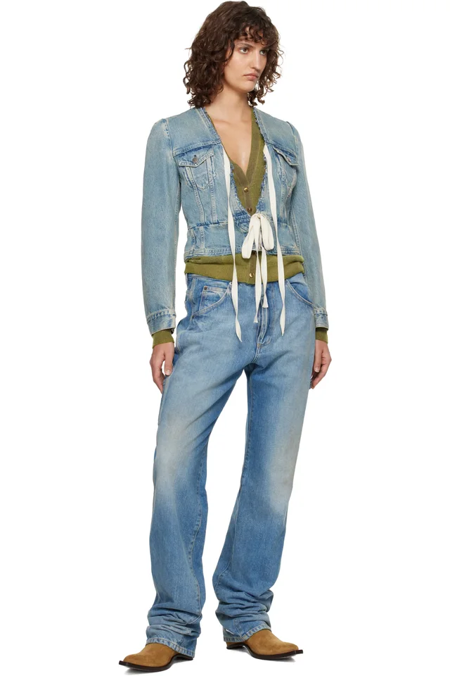 Maison Margiela Blue V-Neck Denim Jacket, photo 4 of 4 from SSENSE