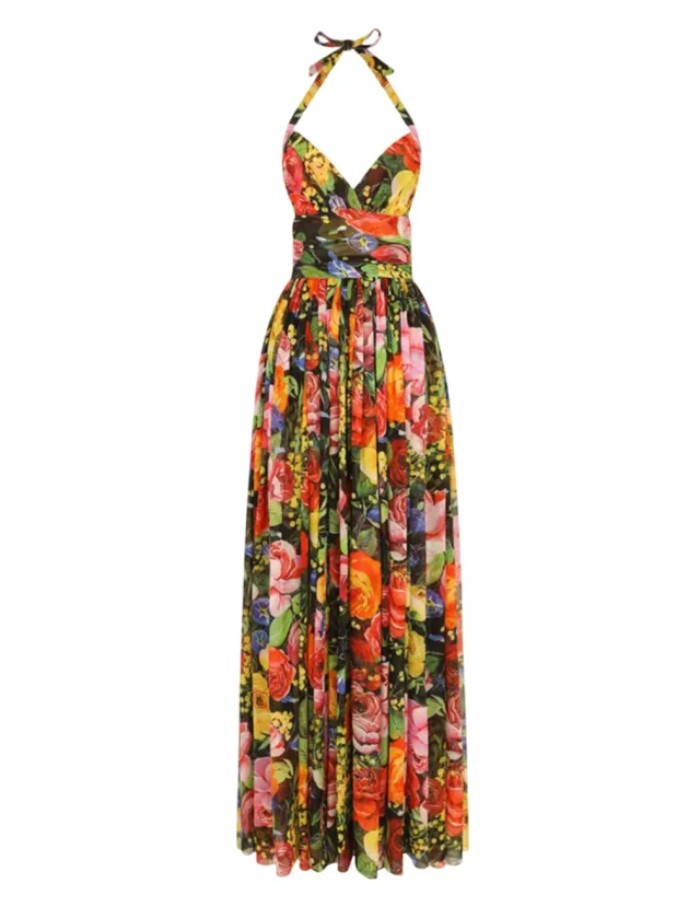 D&G Floral Silk Chiffon Halter Gown in Silk from Revivre