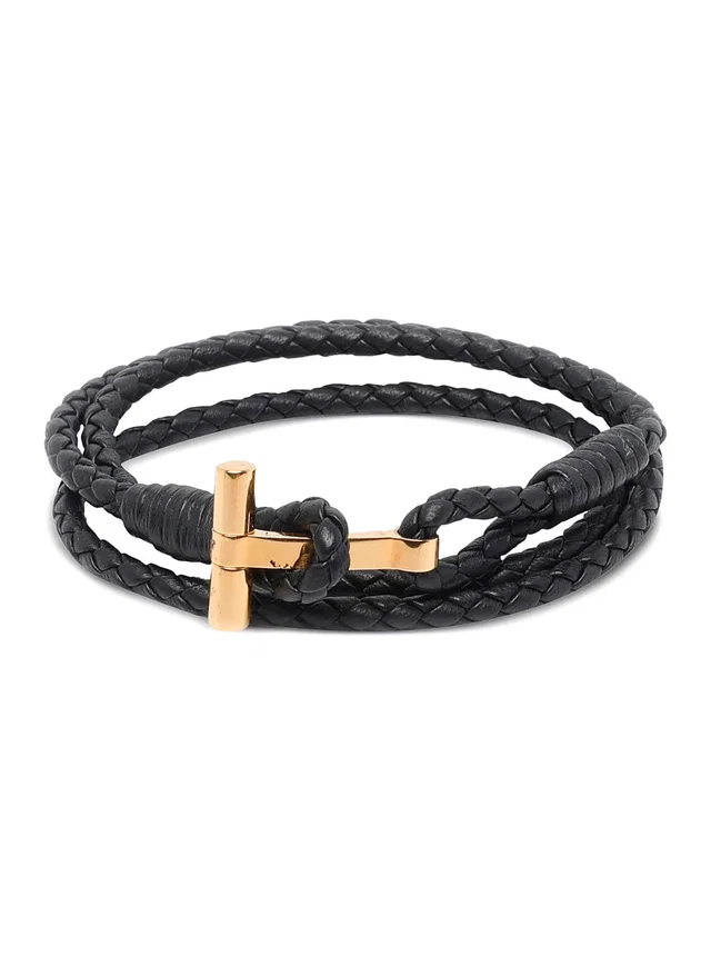 Tom Ford Woven Calf Leather Bracelet — Black Bracelets in Black Calfskin from HEWI
