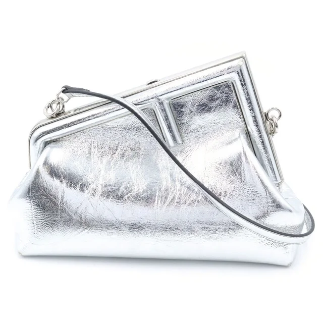 Fendi First Small Leather 2-Way Clutch Shoulder Bag Silver in Silver Leather from The Reluxe