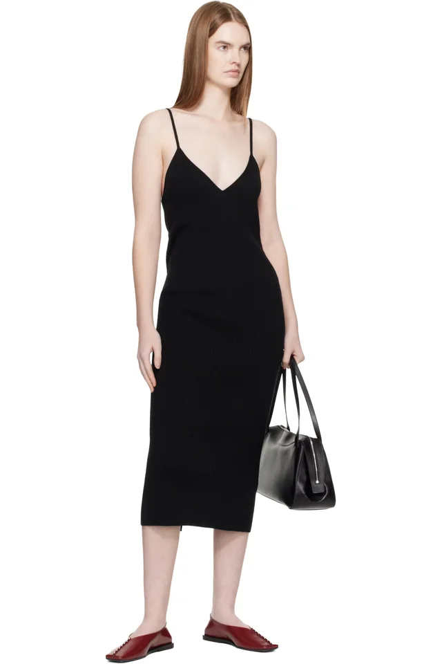 Jil Sander Black Merino Wool Fine Rib Midi Dress, photo 4 of 4 from SSENSE