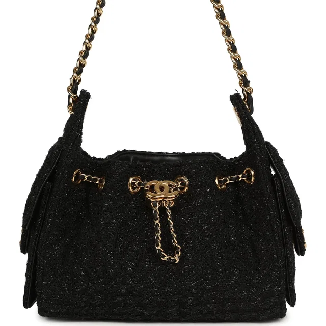 Chanel Mini 25 Hobo Bag Black Tweed Bouclé Gold Hardware in Black Tweed from Madison Avenue Couture