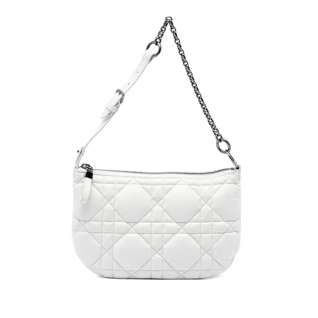White Dior Mini Calfskin Macrocannage Dior Caro Tulip Bag in White Calfskin from Designer Revival