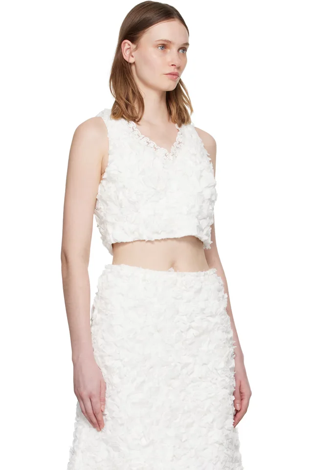 SHUSHU/TONG White Ruffle Trim Sleeveless Top, photo 2 of 4 from SSENSE
