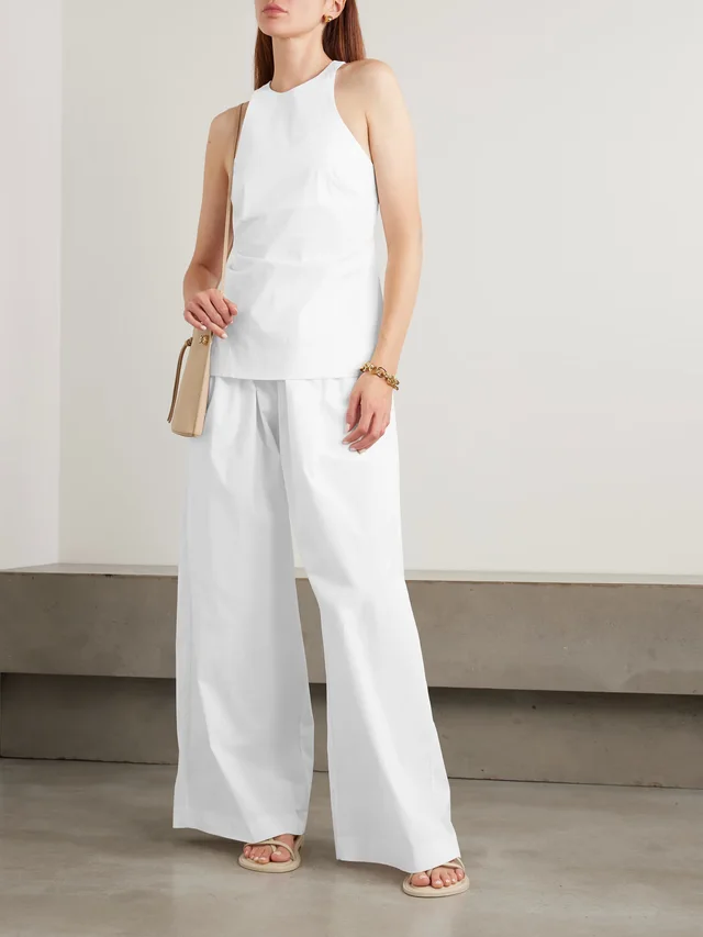 ST. AGNI Cotton-blend poplin wide-leg pants in White, photo 2 of 2 from NET-A-PORTER (Canada)