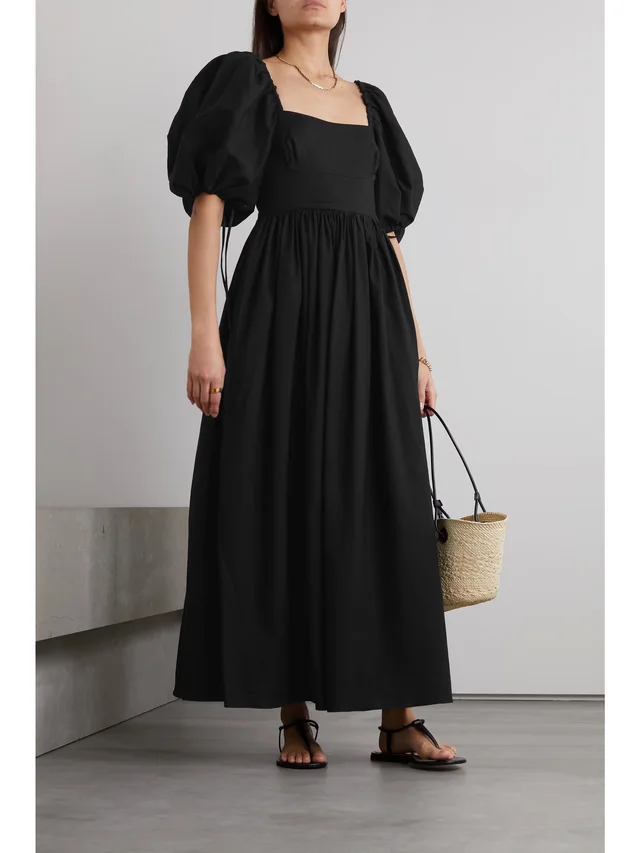 MATTEAU Gathered stretch-linen and Lyocell-blend maxi dress in Black, photo 2 of 2 from NET-A-PORTER (Canada)
