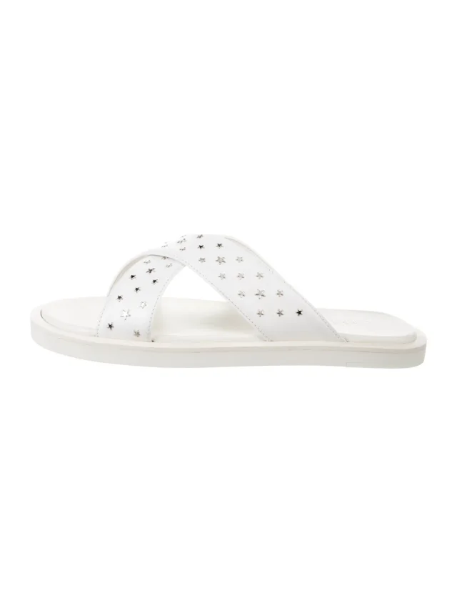 Jimmy Choo Leather Graphic Print Slides in white Leather from The RealReal
