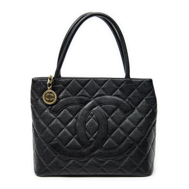 Chanel Timeless Medallion Tote Bag Black Quilted Caviar Leather in Black Caviar leather from The Reluxe