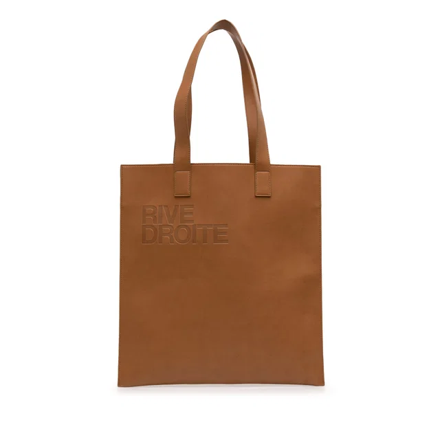 Brown Saint Laurent Vegan Leather Rive Droite Tote in Brown Leather from Designer Revival