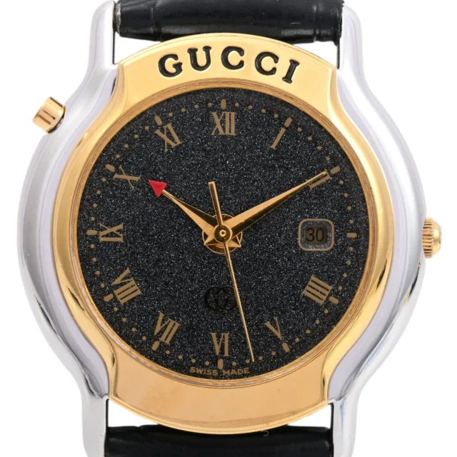 Gucci Round Logo Face Watch 8200JR Quartz Black in Black Leather from VINTAGE QOO TOKYO, photo 5 of 8